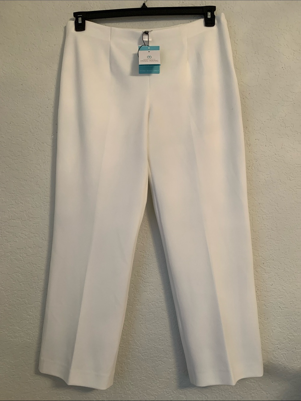 NWT Ming Wang White Straight Leg Pull-One Split Hem Women's Pants Size L $170
